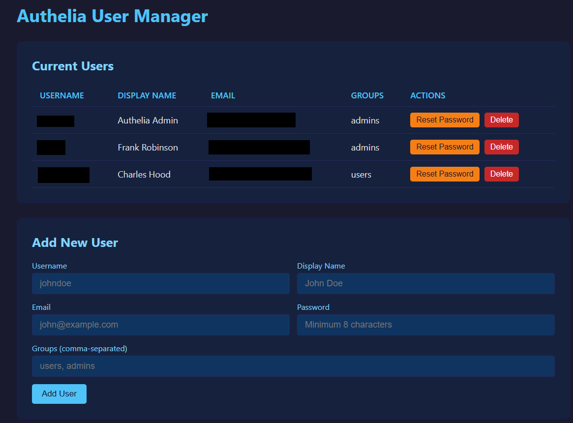 Authelia User Manger