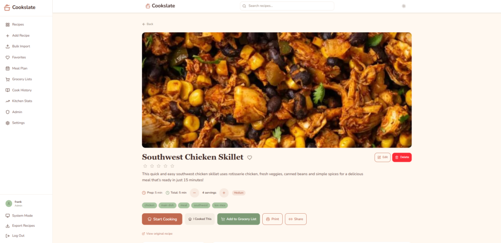 Cookslate – Self-hosted recipe manager with Cook Mode and cook journal