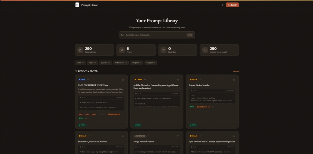 Live Screenshot of Prompt House