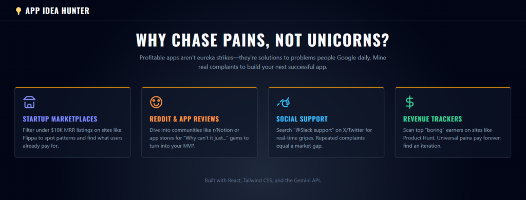 Why Chase Pains, Not Unicorns? Profitable apps aren't eureka strikes—they're solutions to problems people Google daily. Mine real complaints to build your next successful app.