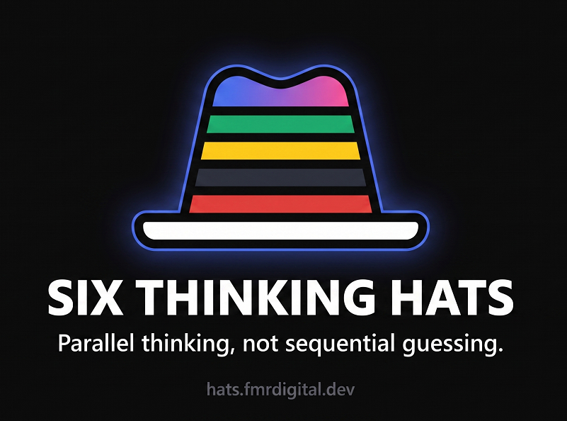 Six Thinking Hats — Parallel thinking, not sequential guessing. hats.fmrdigital.dev